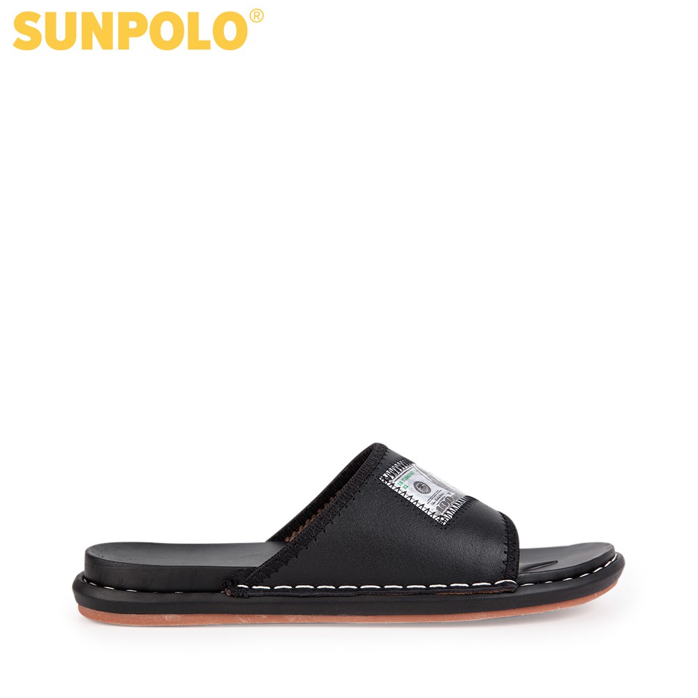 Ảnh Dép quai ngang nam da bò SUNPOLO Đen - SNADO2 2