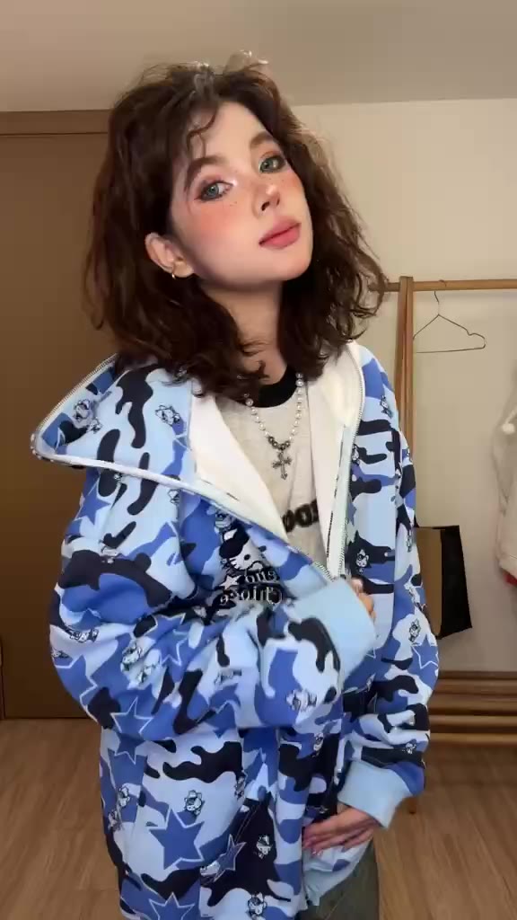 Áo khoác mèo HELLO KITTY màu rằn ri siêu hot hit mũ mèo kéo được hết ...