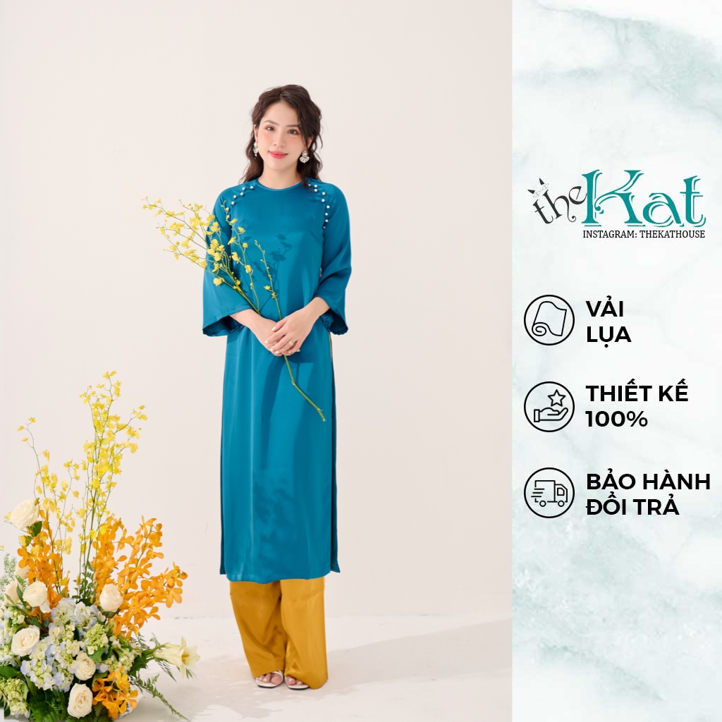 Áo Dài Yên Lam The Kat House, vải lụa mát mẻ, sang trọng, khí chất và tinh tế, đủ size (không kèm quần)