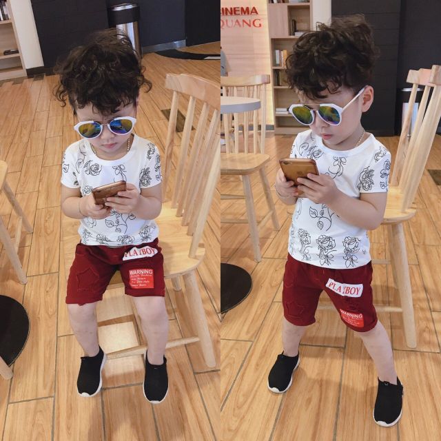 [Giá xả kho] Set áo phông hoạ tiết hoa hồng kèm quần short sắc màu cho bé