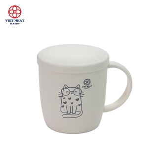 Cốc nhựa tròn có nắp Hokori Việt Nhật 6039 chịu nhiệt tốt, ca uống nước màu sắc xinh xắn có quai cầm tiện lợi { H }