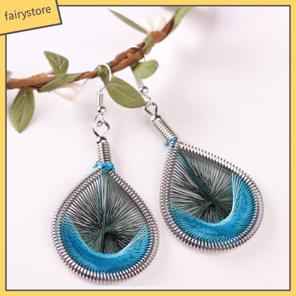 Bông tai giọt nước phối lụa nhiều màu sắc phong cách Bohemian