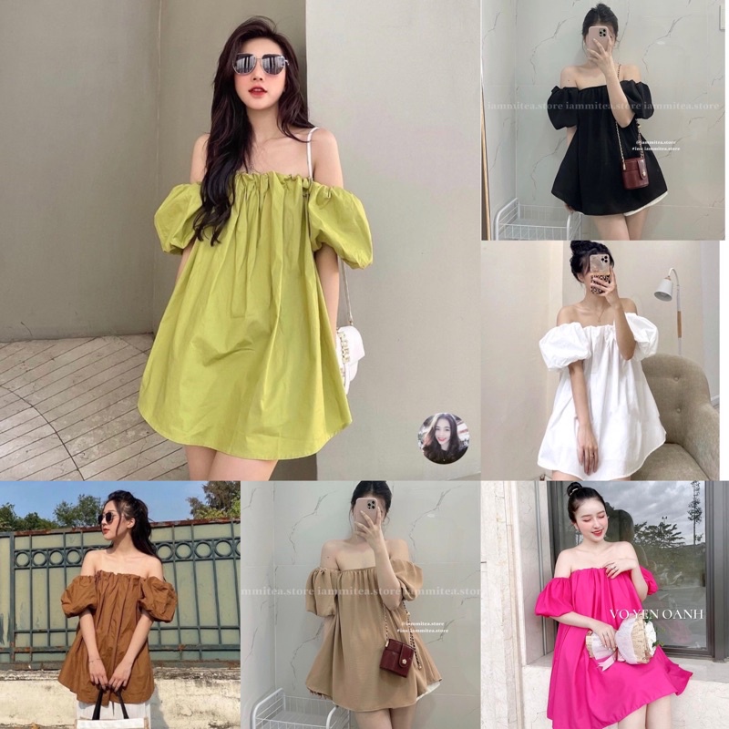 Áo Trễ Vai Tay Phồng Dáng Giấu Quần Siêu Xinh Có Ảnh Thật Kèm Video. Váy  Babydoll Chun Ly Bo Tay Siêu Xinh. | Shopee Việt Nam