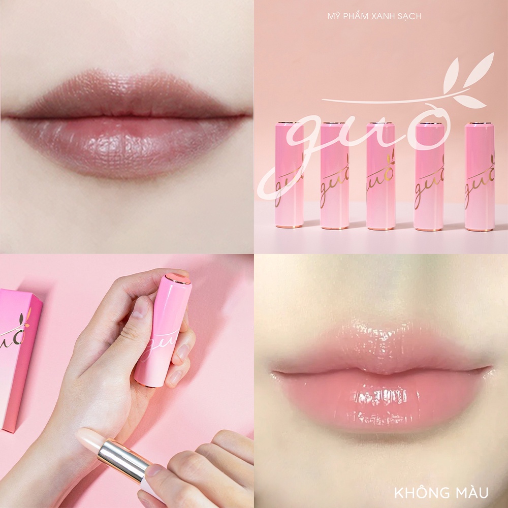 Ảnh Son Dưỡng Hồng Dâu Có Màu Mờ Thâm Hồng Môi 0% chì - 0% Silicones GUO 5gr 2