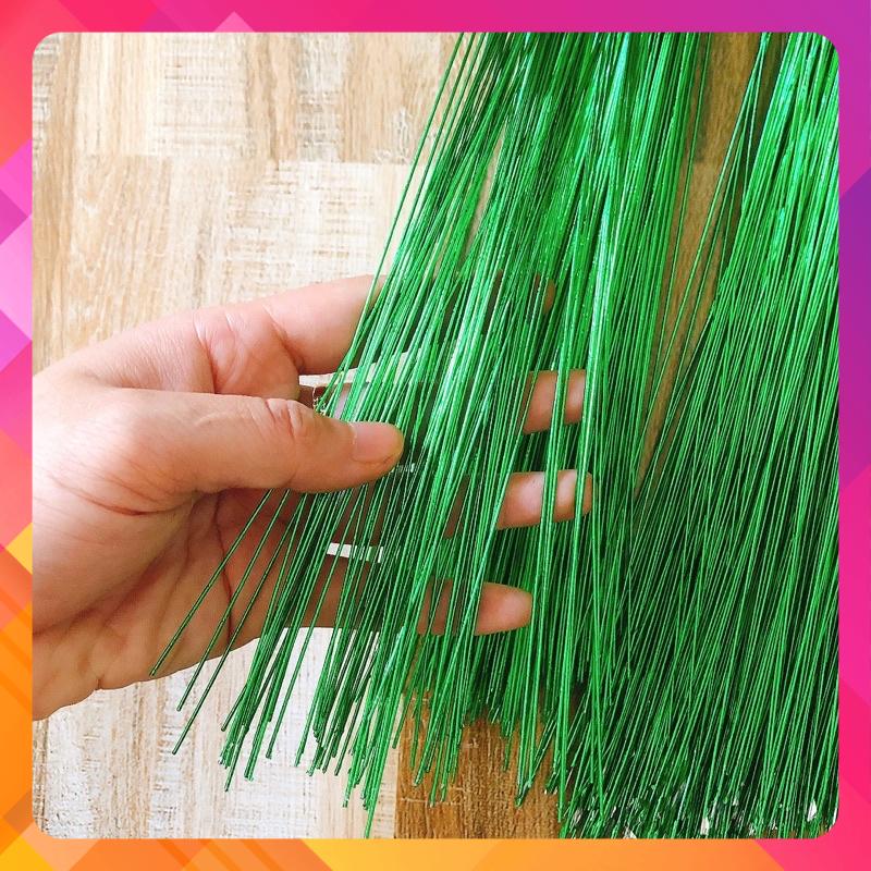 (5cành) Kẽm làm cành lá hoa len handmade xanh lá, dễ uốn nắn