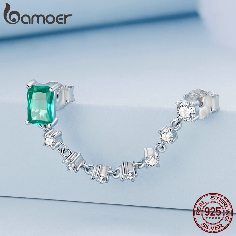 BAMOER 1 Đôi Bông Tai Bạc s925 Đính Đá zircon Thời Trang Cho Nữ
