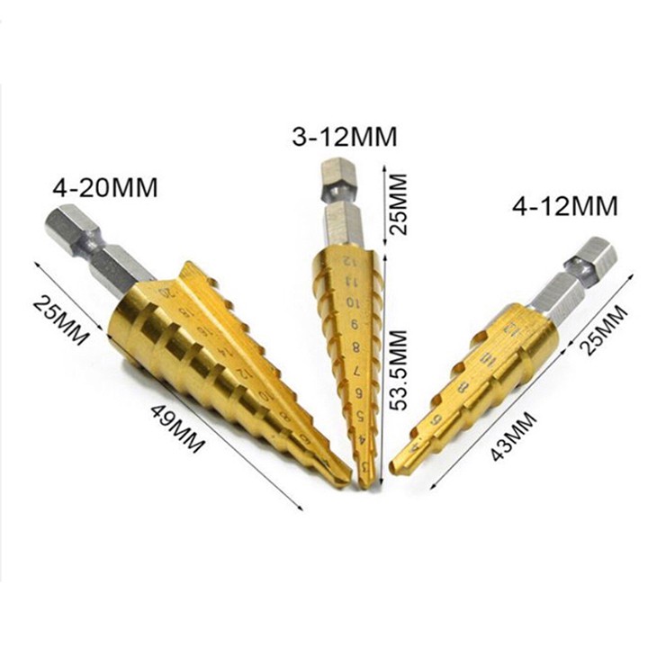 Bộ mũi khoan tháp 3 bước thẳng 4-20mm