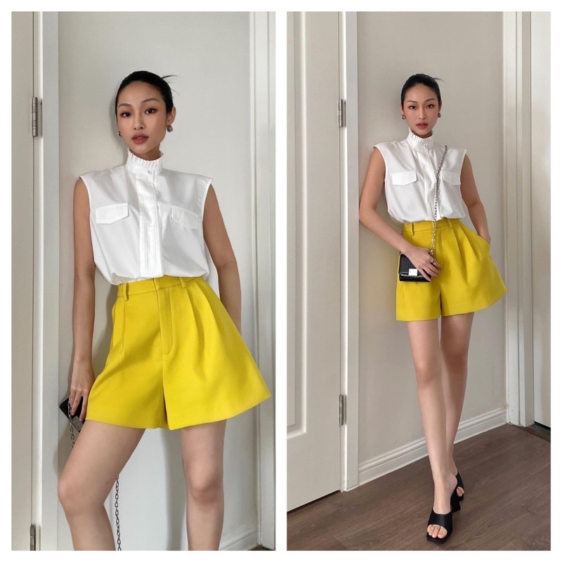 Quần Short Nữ Lưng Cao May Theo Số Đo – Quần Short Vest Nữ Công Sở Phối Blazer | Diluclothing