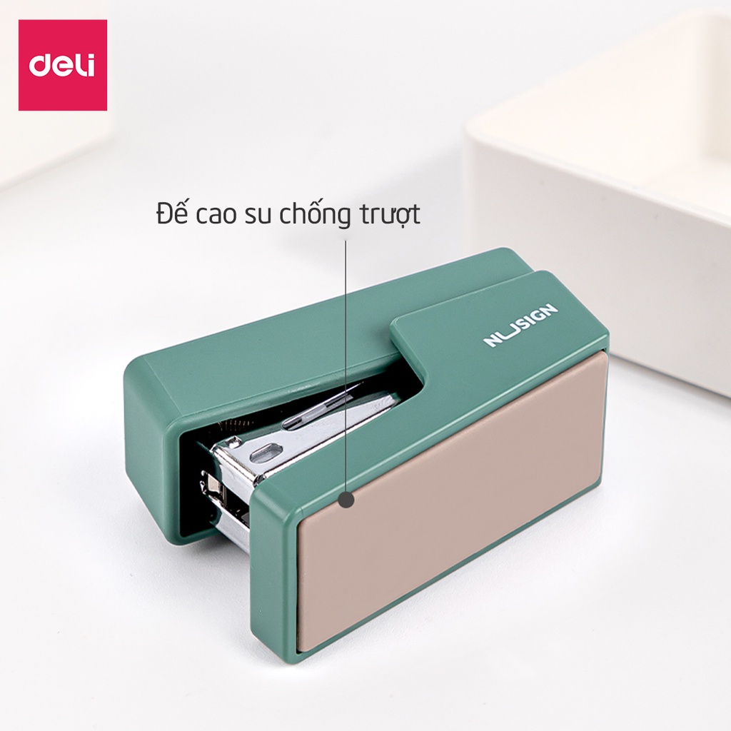 Dập Ghim Học Sinh Văn Phòng Mini Deli 12 Trang Tiện Lợi Màu Pastel Tươi Sáng Sử Dụng Ghim 24/6 & 26/6 - Tặng 1 Hộp Ghim