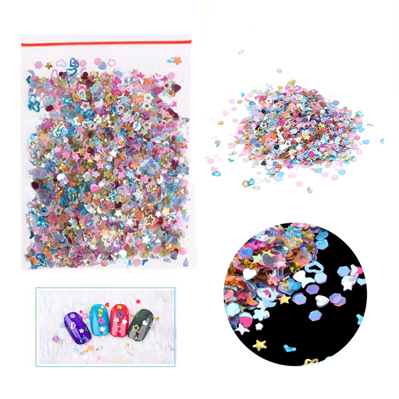 Richh Set 5000 Hạt Nhựa Hình Ngôi Sao / Trái Tim / Hoa Lấp Lánh Trang Trí Móng Nghệ Thuật
