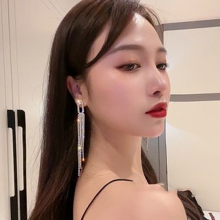 Bông tai bạc 925 đính đá kim cương phối tua rua co giãn thời trang mới cho nữ