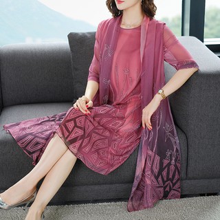 Đầm Voan Lụa Cao Cấp Hai Mảnh Trung Niên Dự Tiệc VH72