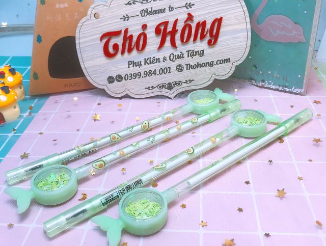 3 Bút Nước Mực Đen Kẹo Hình Đuôi Cá Nhũ Trái Tim