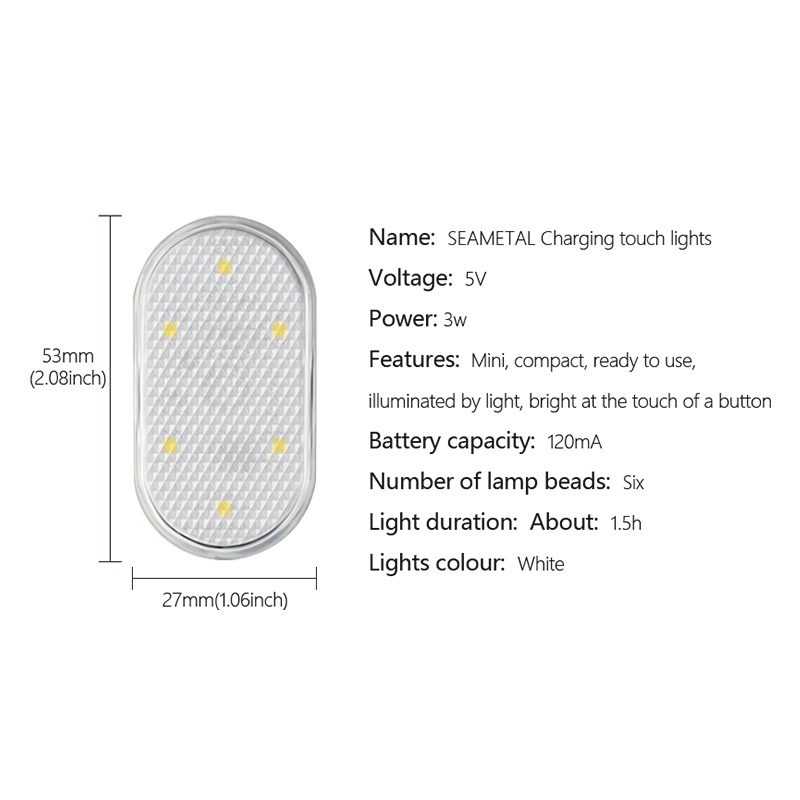 Đèn cảm ứng ô tô SEAMETAL không dây LED sạc USB thông dụng