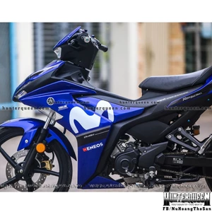 Tem rời cao cấp in UV, mẫu Movistar trắng, dán xe Exciter 155 xanh GP. Decal kích thước chuẩn, không bay màu, chống nước