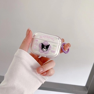 Vỏ Bảo Vệ Hộp Sạc Tai Nghe AirPods 3rd 2021 Pro2 2022 1 2 3 Pro Bằng TPU Trong Suốt Hình Kuromi Màu Tím Kèm Móc Tròn