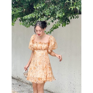 Somee studio Váy tơ hoa cam tay bồng Judy Dress
