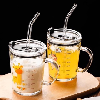 Ly Cốc Pha Sữa Chia Vạch Thủy Tinh Chịu Nhiệt Kèm Ống Hút