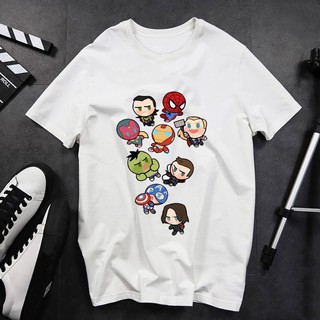 Áo thun unisex Hàn Quốc in hình chibi MARVEL hoạt hình dễ thương đẹp màu trắng vải mịn mát