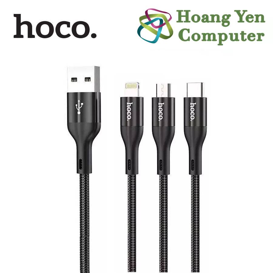 Cáp Sạc Hoco X2 Max 3 Đầu (IP - MICRO USB - TYPE C) Dây Dù Chống Đứt Dài 1M - BH 6 Tháng 1 đổi 1 (MÀU SẮC NGẪU NHIÊN)