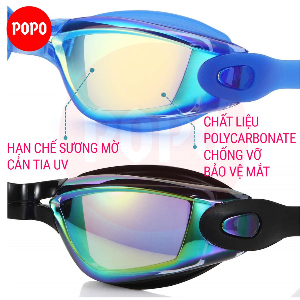 Kính bơi người lớn cản tia UV với mắt kiếng tráng gương POPO 2360 cho nam nữ cho bé từ 8 tuổi