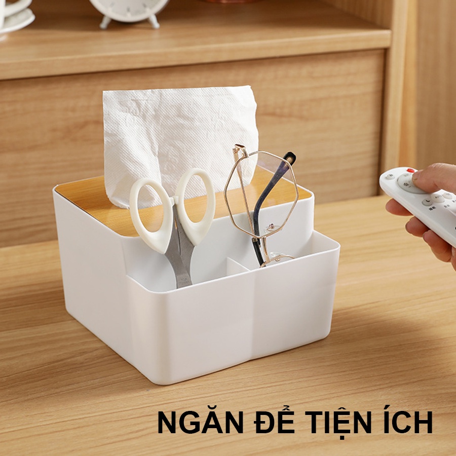 Hộp Đựng Giấy Ăn 3 Ngăn Để Bàn Phòng Ăn, Phòng Khách Tiện Lợi Màu Trắng F005