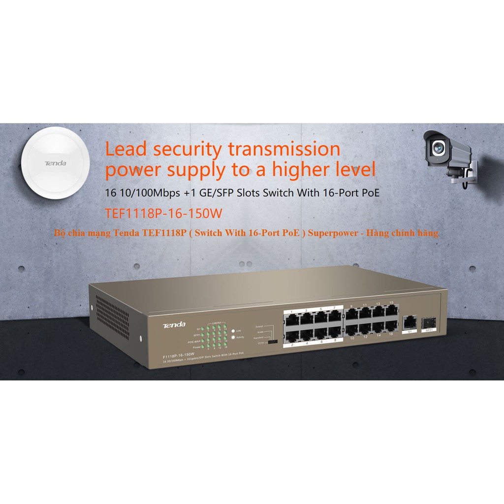 Bộ chia mạng Tenda TEF1118P 150W ( Switch With 16-Port PoE ) - Hàng ...
