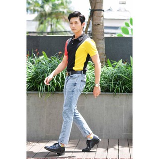 Áo thun Polo Havias kiểu dáng lịch lãm phối 3 màu Đen Đỏ Vàng vải Cotton 100%