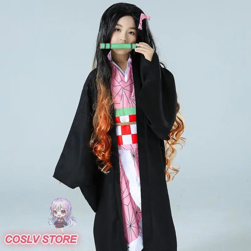 Anime Demon Slayer Cosplay Trẻ Em Kimono Kamado Nezuko Hóa Trang Tanjirou Kimetsu no Yaiba Nữ Hồng