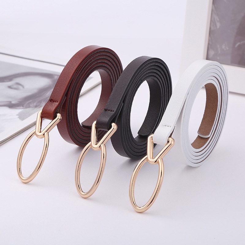 Thắt lưng, dây nịt nữ, bản nhỏ, da thật, khóa thắt không dùng lỗ, hình oval W20