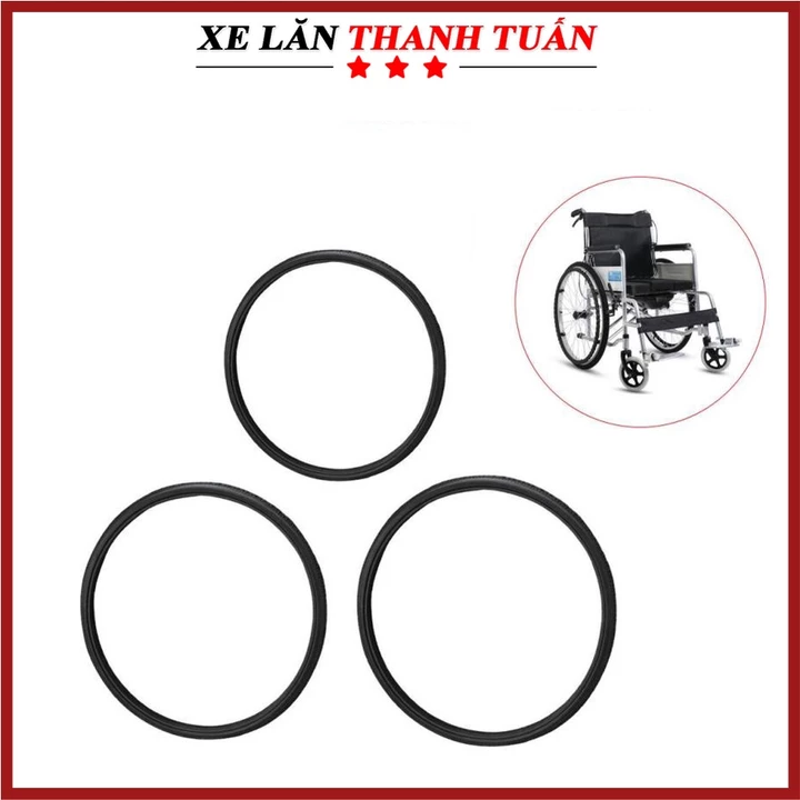 Lốp xe lăn - Vỏ xe lăn (1 đôi) bằng cao su đặc không có săm - Dùng được với các loại xe lăn
