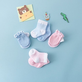 Bộ 4 Đôi Vớ Găng Tay Màu Xanh Dương / Hồng Xinh Xắn Cho Bé Sơ Sinh 0-6 Tháng Tuổi