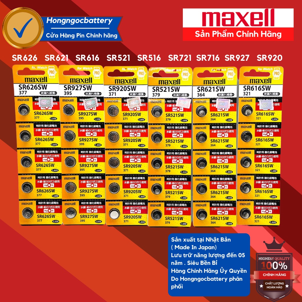 Pin Đồng Hồ SR626 / SR621 / SR716 / SR521 / SR616 / SR516 / SR721 / SR920 / SR927 Maxell 1,55V Chính Hãng