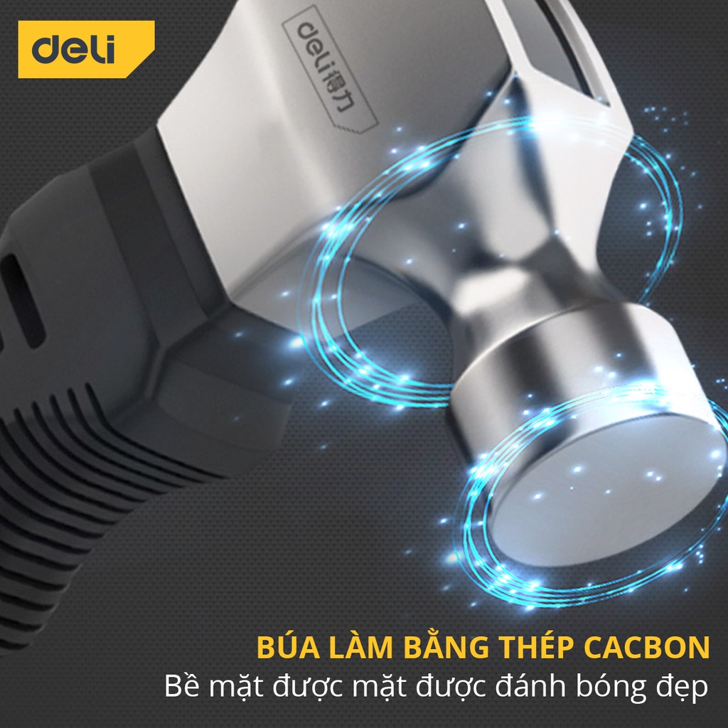 Búa Lùn Thép Nguyên Khối Deli Chính Hãng Đa Năng - Đóng Nhổ Đinh - Nhỏ Gọn, Tay Cầm Bọc Cao Su