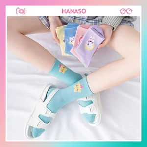 Tất nữ cổ cao Hàn Quốc kèm họa tiết đáng yêu vớ chân dài chất cotton siêu mềm co giãn 4 chiều thoáng khí HANASO TD026