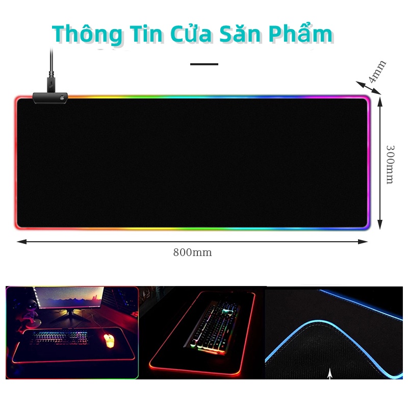Miếng Lót Bàn Phím Đèn LED RGB Miếng Lót chuột Cỡ Lớn 80*30 Phát Sáng Nhiều Màu hình ảnh sắc nét