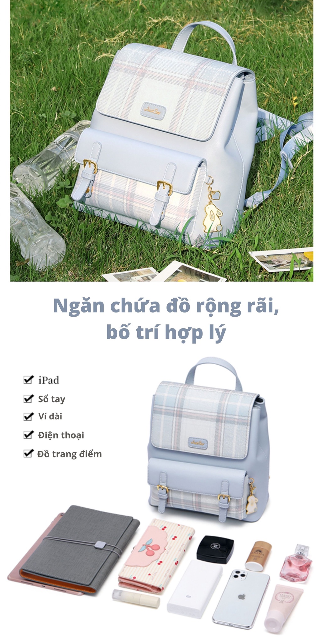 Mô tả Balo nữ đẹp Just Star thời trang cute dễ thương sang trọng xinh xắn 172686 Charm Treo Thỏ đi làm học đi chơi - 2
