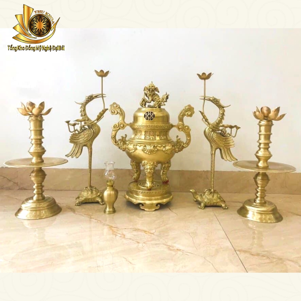Bộ Đỉnh Đồng Thờ Cúng Ngũ Sự Tam Sự Bằng Đồng 42cm, 52cm Đồng Vàng Đúc Thủ Công Đỉnh Đồng Đại Bái Miễn Ship Toàn Quốc