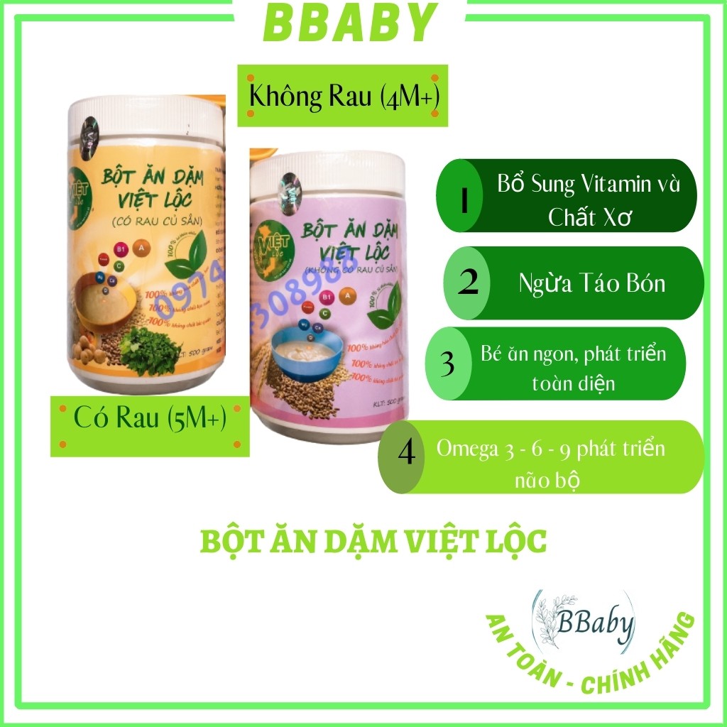 Bột Ăn Dặm Việt Lộc, Không Rau Cho Bé Từ 4 Tháng , Hộp 500Gr Bé Ăn Dặm  Bbaby | Shopee Việt Nam