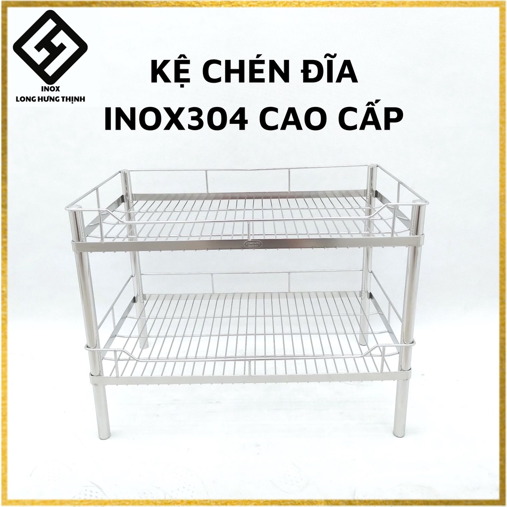 Kệ chén bát 100% INOX 304 cao cấp 2 tầng 38x60x46 cm [có sóng đĩa ...