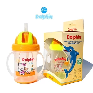 Bình Uống Nước (ống hút) Dolphin 240ml, Bình Nước Cho Bé Có Tay Cầm Nhựa PP An Toàn