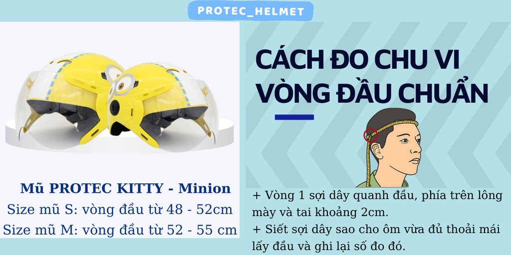 Mô tả Mũ bảo hiểm trẻ em 1/2 đầu có kính Protec KITTY, họa tiết Minion, an toàn, siêu nhẹ - 2