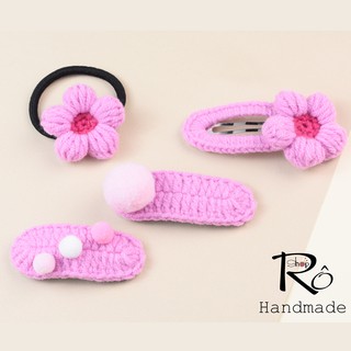 Combo 4 kẹp tóc, cột tóc hoa pom nhiều màu cho nữ và bé gái đẹp xinh 5cm, 6cm |Shop Rô Handmade