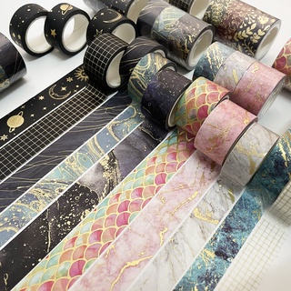 Set 3 Cuộn Băng Keo Washi Ánh Đồng Dài 5m Dùng Trang Trí Sổ Tay