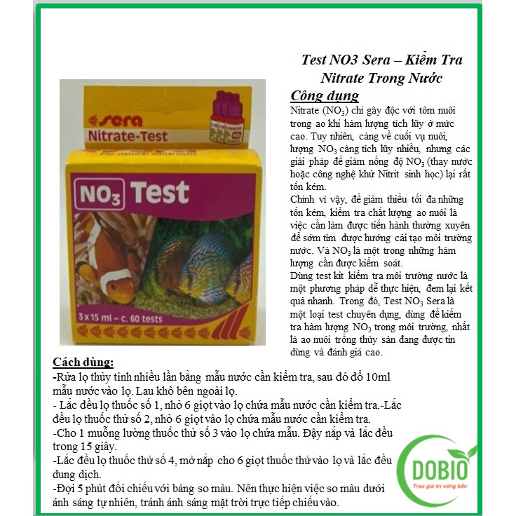Sera NO3 test DOPA Kiểm tra hàm lượng Nitrate NO3 trong môi trường nước ...