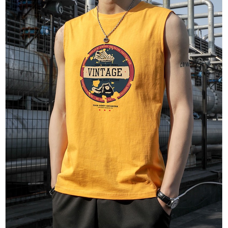 Áo ba lỗ tanktop nam HappyFamily chất thun cotton cao cấp thoáng mát mềm mịn, in hình Vintage trẻ trung