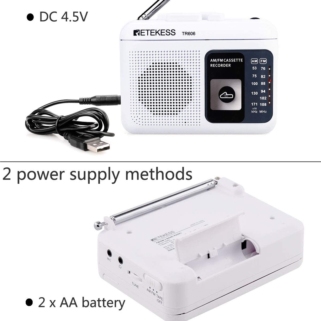 Ảnh Đài radio RETEKESS TR606 AM FM hỗ trợ ghi âm với giắc tai nghe 3.5mm và ăng ten dài 4