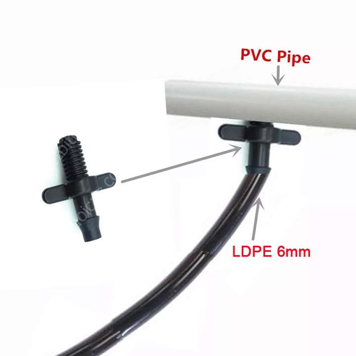 10 Phụ kiện ống PE/LDPE 6mm, khởi thủy, nối ống, bịt ống, tê chia nhánh... ống tưới cây