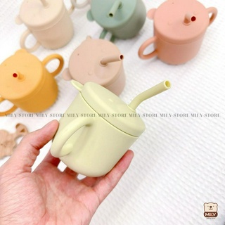 Cốc tập hút kèm 2 ống hút chính hãng Mily silicone cho bé từ 6 tháng