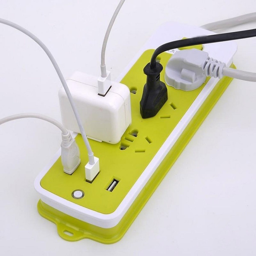 Ảnh Ổ Cắm Điện Đa Năng Chống Giật Có 3 Cổng USB Sạc Điện Thoại – Sạc Trực Tiếp – Tiết Kiệm Điện Màu Xanh Lá 1